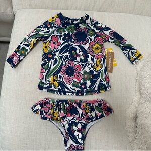 Roller Rabbit Floral Kids Swim Rashguard - Navy, Pink, Yellow